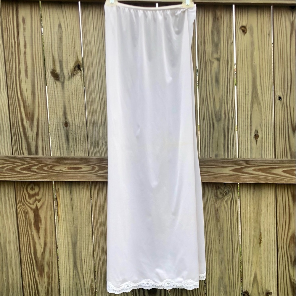 Vintage Slip Satiny Lace Trim White Long Skirt